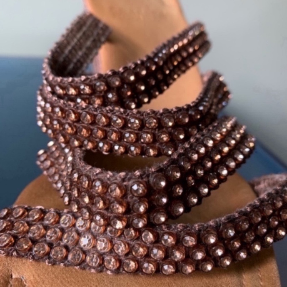 Charles Jourdan Vintage Brown Rhinestone Wedges - Picture 8 of 12